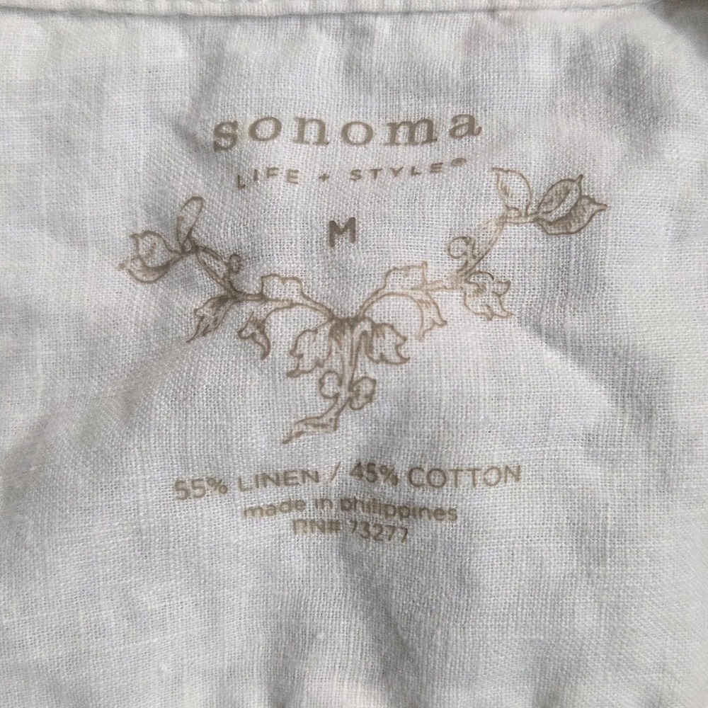 Sonoma Life Style White Linen Blend Short Sleeve Button Down Shirt Medium - Picture 6 of 7